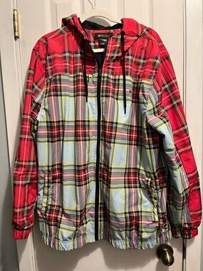 Be.Spoke Woman’s Plaid Windbreaker Jacket  Full Zip Size XL